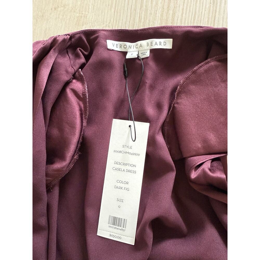 VERONICA BEARD Casela Ruched Silk Midi Dress Dark Fig Color (MSRP $698) NWT Sz 0 - Picture 7 of 12
